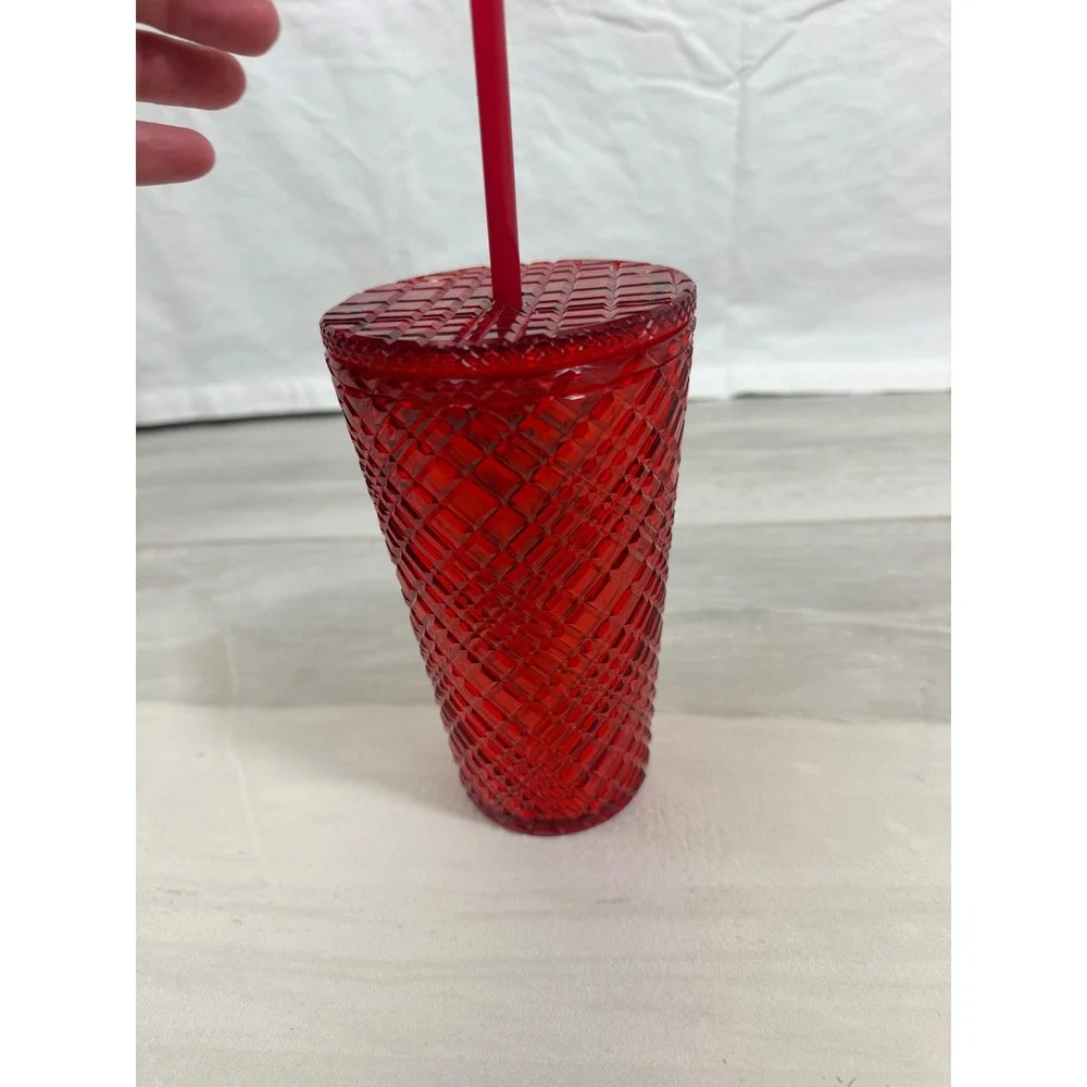 Starbucks Red Grid Studded Cold Cup Tumbler 16oz Iced Coffee Cup with Straw 2021